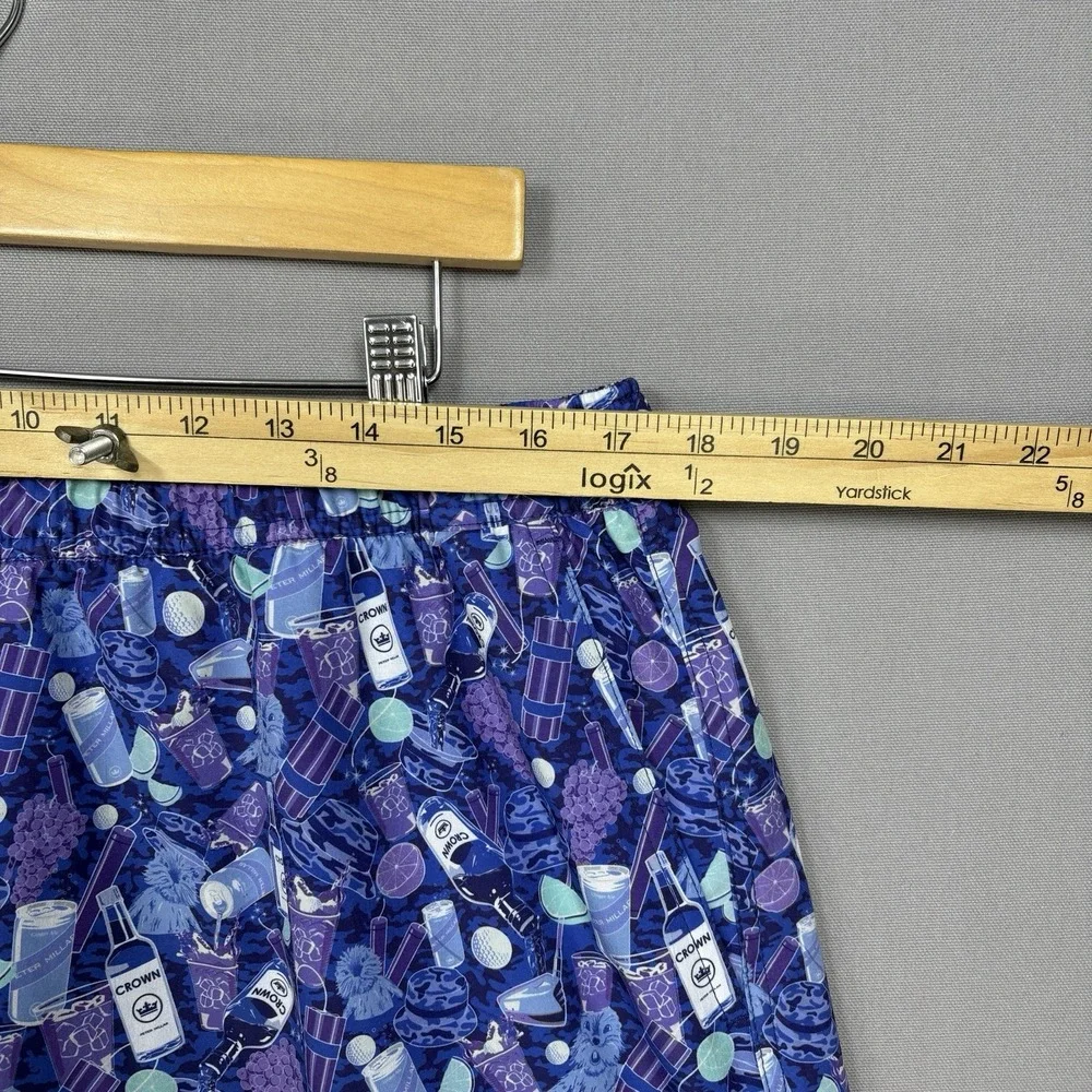Peter Millar Seaside Performance Swim Trunks Mens XL AOP Purple Bottle Print EUC